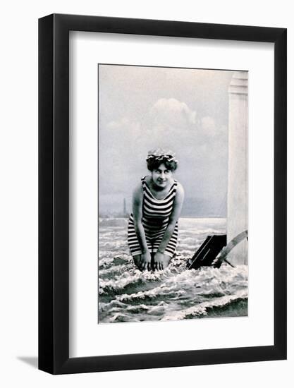 Woman in swimsuit antique postcard-French School-Framed Photographic Print