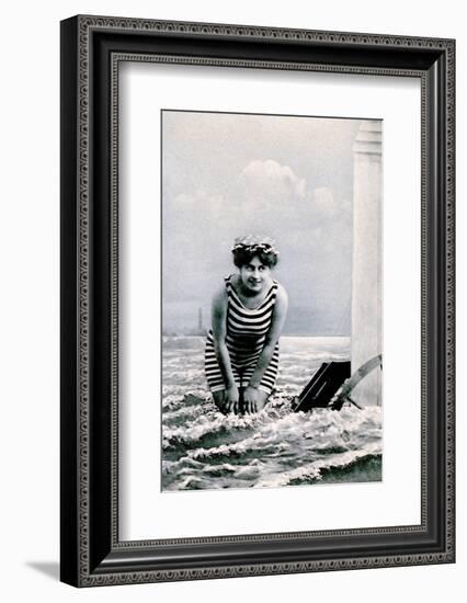 Woman in swimsuit antique postcard-French School-Framed Photographic Print