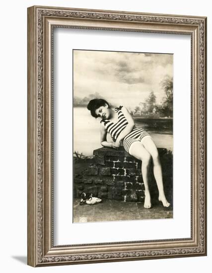 Woman in swimsuit, victorian postcard-French School-Framed Photographic Print