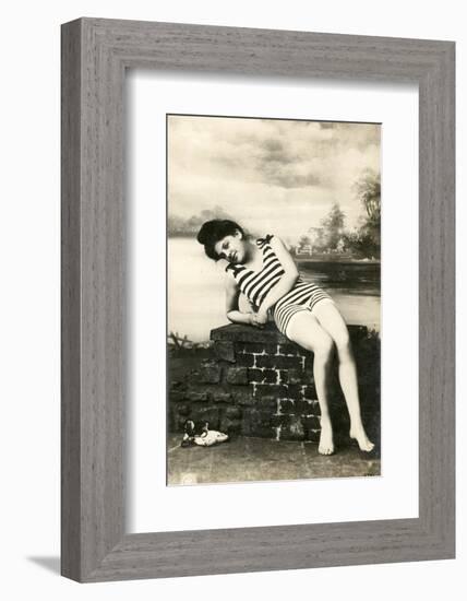 Woman in swimsuit, victorian postcard-French School-Framed Photographic Print