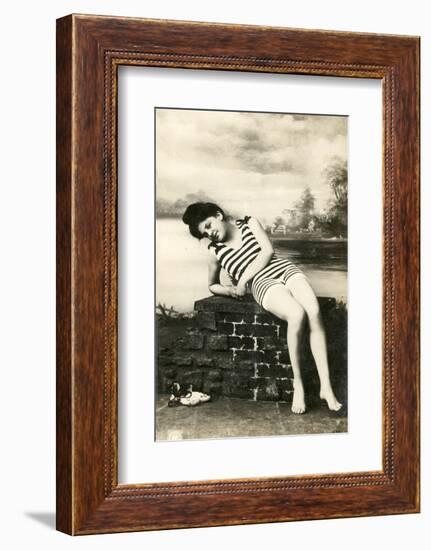 Woman in swimsuit, victorian postcard-French School-Framed Photographic Print