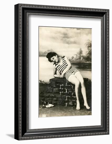 Woman in swimsuit, victorian postcard-French School-Framed Photographic Print