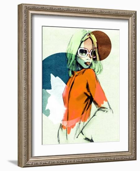 Woman in the Cloak . Hand Painted Fashion Illustration-Anna Ismagilova-Framed Art Print
