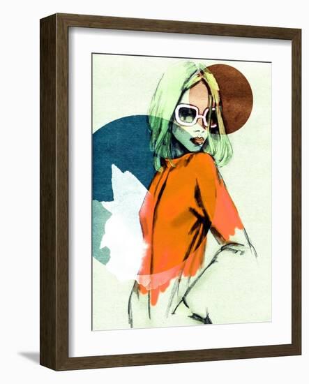 Woman in the Cloak . Hand Painted Fashion Illustration-Anna Ismagilova-Framed Art Print