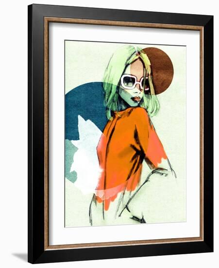 Woman in the Cloak . Hand Painted Fashion Illustration-Anna Ismagilova-Framed Art Print