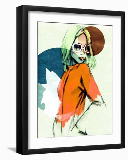 Woman in the Cloak . Hand Painted Fashion Illustration-Anna Ismagilova-Framed Art Print