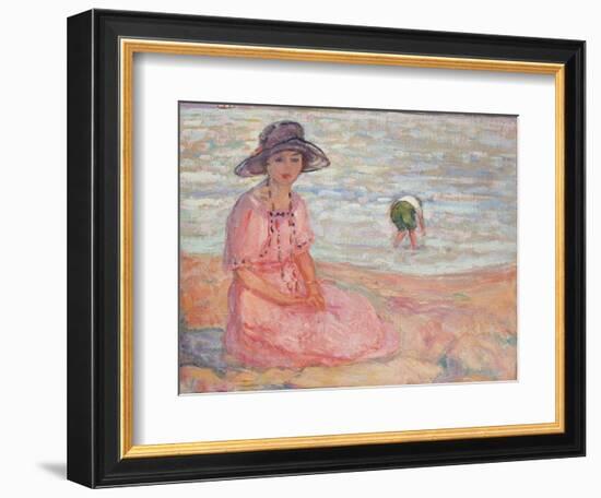 Woman in the Pink Dress by the Sea; Femme a La Robe Rose Au Bord De La Mer, C.1920-Henri Lebasque-Framed Giclee Print