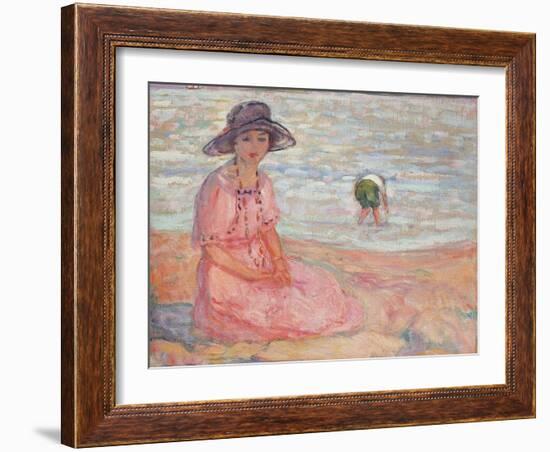 Woman in the Pink Dress by the Sea; Femme a La Robe Rose Au Bord De La Mer, C.1920-Henri Lebasque-Framed Giclee Print