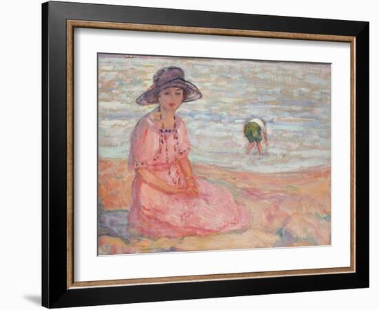 Woman in the Pink Dress by the Sea; Femme a La Robe Rose Au Bord De La Mer, C.1920-Henri Lebasque-Framed Giclee Print