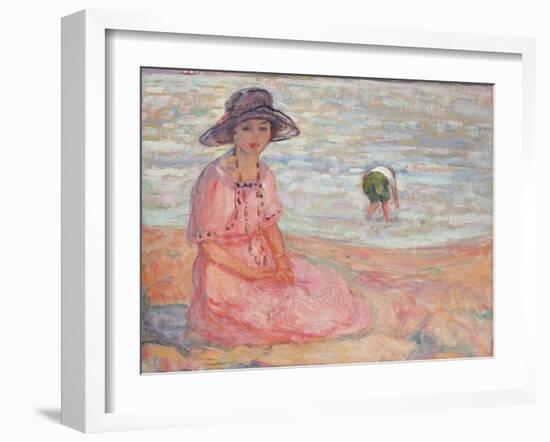 Woman in the Pink Dress by the Sea; Femme a La Robe Rose Au Bord De La Mer, C.1920-Henri Lebasque-Framed Giclee Print