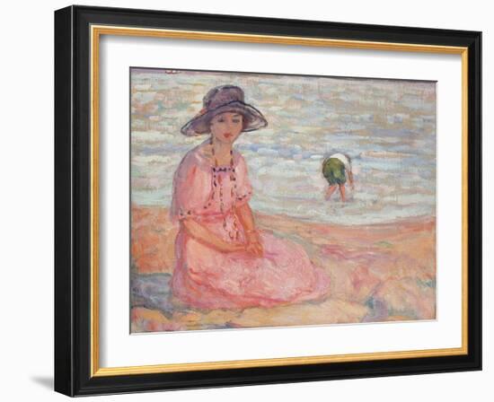 Woman in the Pink Dress by the Sea; Femme a La Robe Rose Au Bord De La Mer, C.1920-Henri Lebasque-Framed Giclee Print