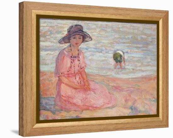 Woman in the Pink Dress by the Sea; Femme a La Robe Rose Au Bord De La Mer, C.1920-Henri Lebasque-Framed Premier Image Canvas