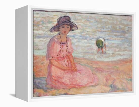 Woman in the Pink Dress by the Sea; Femme a La Robe Rose Au Bord De La Mer, C.1920-Henri Lebasque-Framed Premier Image Canvas