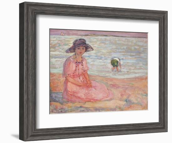 Woman in the Pink Dress by the Sea-Henri Lebasque-Framed Giclee Print