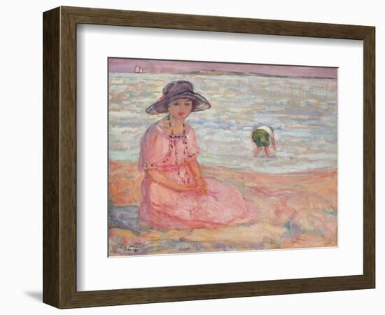 Woman in the Pink Dress by the Sea-Henri Lebasque-Framed Giclee Print