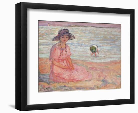 Woman in the Pink Dress by the Sea-Henri Lebasque-Framed Giclee Print