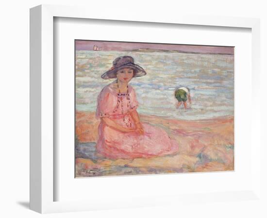 Woman in the Pink Dress by the Sea-Henri Lebasque-Framed Giclee Print