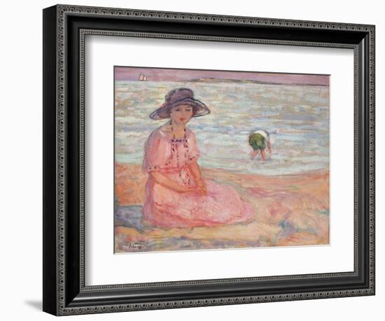 Woman in the Pink Dress by the Sea-Henri Lebasque-Framed Giclee Print