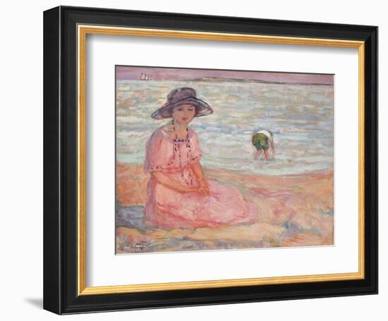 Woman in the Pink Dress by the Sea-Henri Lebasque-Framed Giclee Print