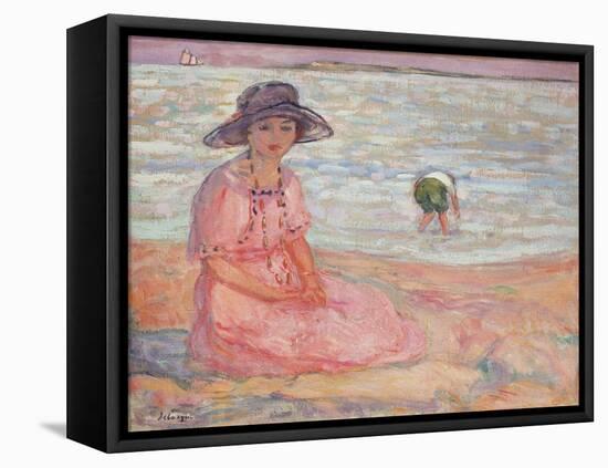 Woman in the Pink Dress by the Sea-Henri Lebasque-Framed Premier Image Canvas