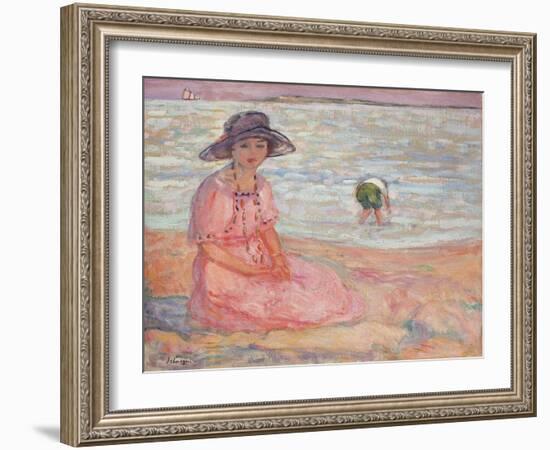 Woman in the Pink Dress by the Sea-Henri Lebasque-Framed Giclee Print