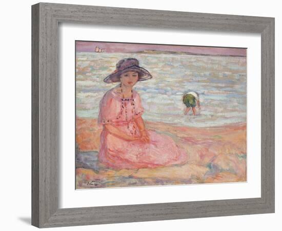 Woman in the Pink Dress by the Sea-Henri Lebasque-Framed Giclee Print