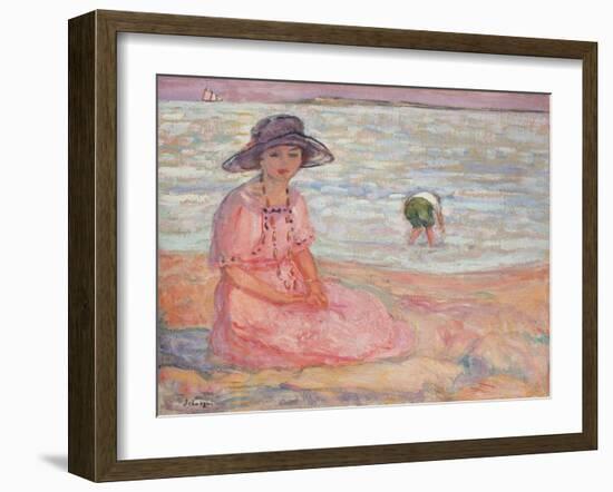 Woman in the Pink Dress by the Sea-Henri Lebasque-Framed Giclee Print