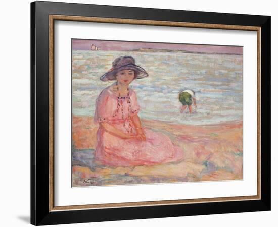 Woman in the Pink Dress by the Sea-Henri Lebasque-Framed Giclee Print