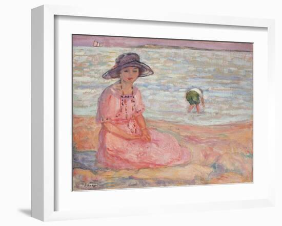 Woman in the Pink Dress by the Sea-Henri Lebasque-Framed Giclee Print