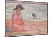 Woman in the Pink Dress by the Sea-Henri Lebasque-Mounted Giclee Print