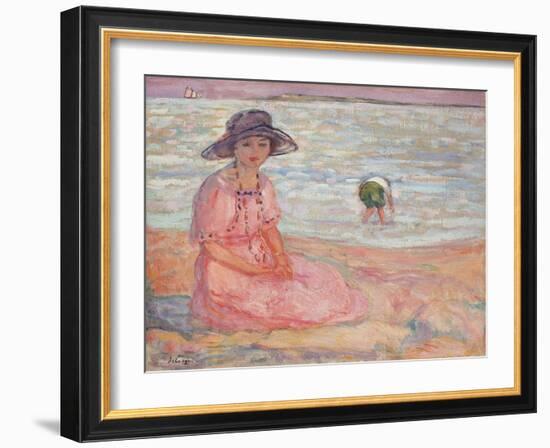 Woman in the Pink Dress by the Sea-Henri Lebasque-Framed Giclee Print