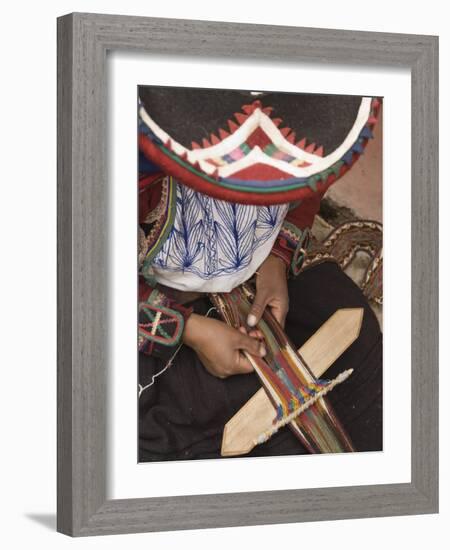 Woman in Traditional Dress and Hat, Weaving with Backstrap Loom, Chinchero, Cuzco, Peru-Merrill Images-Framed Photographic Print