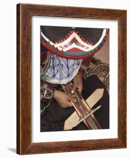 Woman in Traditional Dress and Hat, Weaving with Backstrap Loom, Chinchero, Cuzco, Peru-Merrill Images-Framed Photographic Print