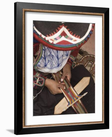 Woman in Traditional Dress and Hat, Weaving with Backstrap Loom, Chinchero, Cuzco, Peru-Merrill Images-Framed Photographic Print