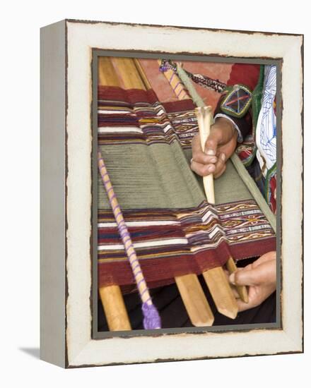 Woman in Traditional Dress, Weaving with Backstrap Loom, Chinchero, Cuzco, Peru-Merrill Images-Framed Premier Image Canvas