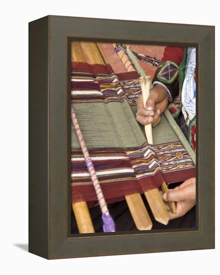 Woman in Traditional Dress, Weaving with Backstrap Loom, Chinchero, Cuzco, Peru-Merrill Images-Framed Premier Image Canvas