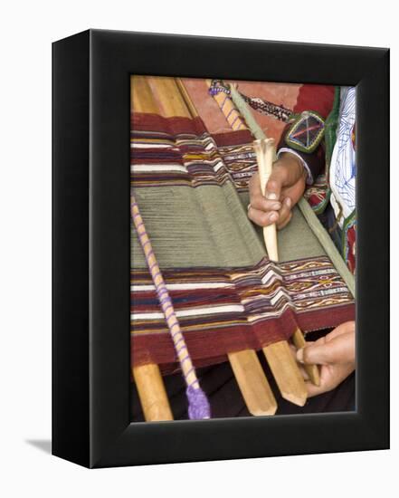 Woman in Traditional Dress, Weaving with Backstrap Loom, Chinchero, Cuzco, Peru-Merrill Images-Framed Premier Image Canvas