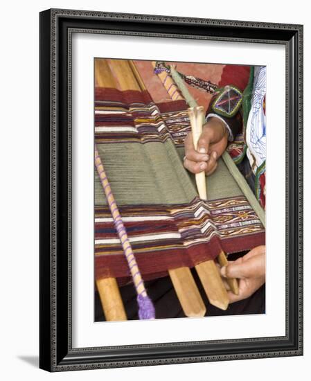 Woman in Traditional Dress, Weaving with Backstrap Loom, Chinchero, Cuzco, Peru-Merrill Images-Framed Photographic Print