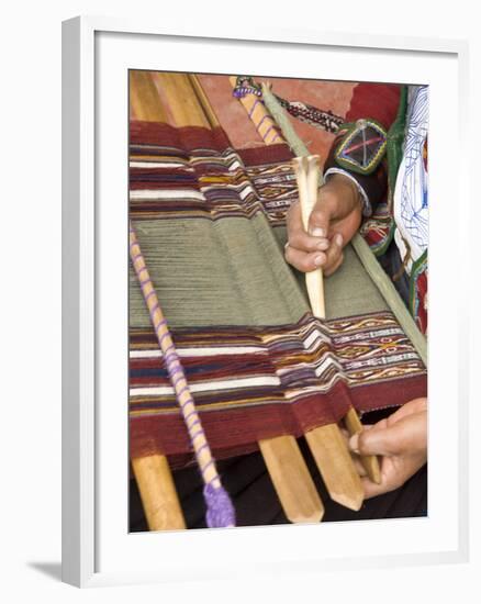 Woman in Traditional Dress, Weaving with Backstrap Loom, Chinchero, Cuzco, Peru-Merrill Images-Framed Photographic Print