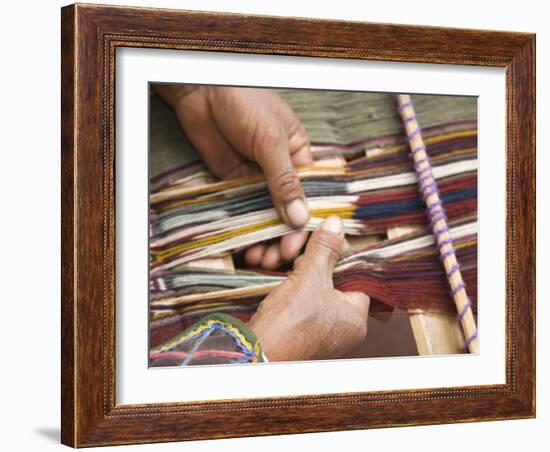 Woman in Traditional Dress, Weaving with Backstrap Loom, Chinchero, Cuzco, Peru-Merrill Images-Framed Photographic Print