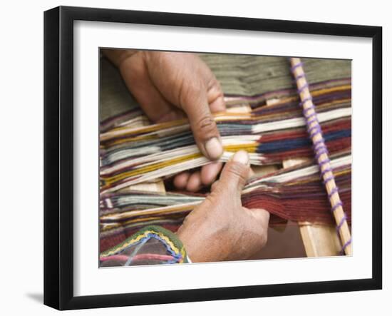 Woman in Traditional Dress, Weaving with Backstrap Loom, Chinchero, Cuzco, Peru-Merrill Images-Framed Photographic Print