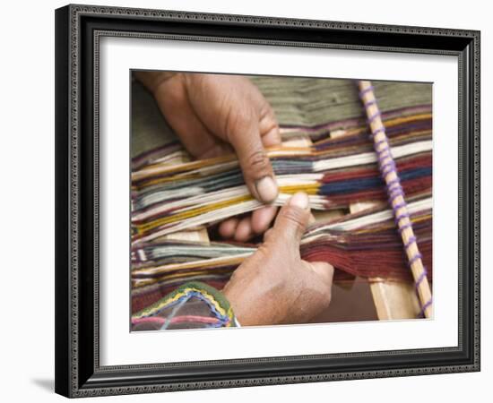 Woman in Traditional Dress, Weaving with Backstrap Loom, Chinchero, Cuzco, Peru-Merrill Images-Framed Photographic Print