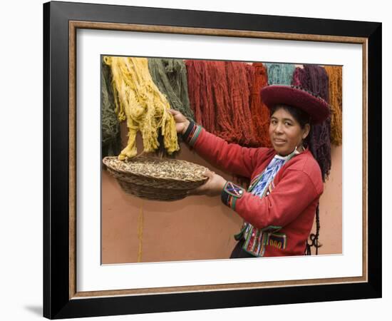 Woman in Traditional Dress, Wool Dyed Before Weaving, Chinchero, Cuzco, Peru-Merrill Images-Framed Photographic Print