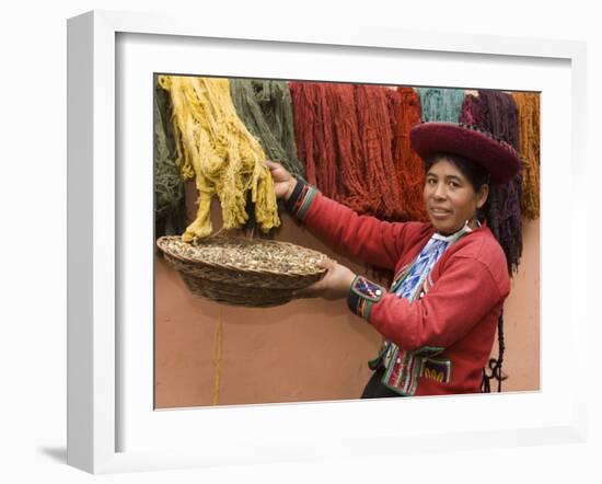Woman in Traditional Dress, Wool Dyed Before Weaving, Chinchero, Cuzco, Peru-Merrill Images-Framed Photographic Print