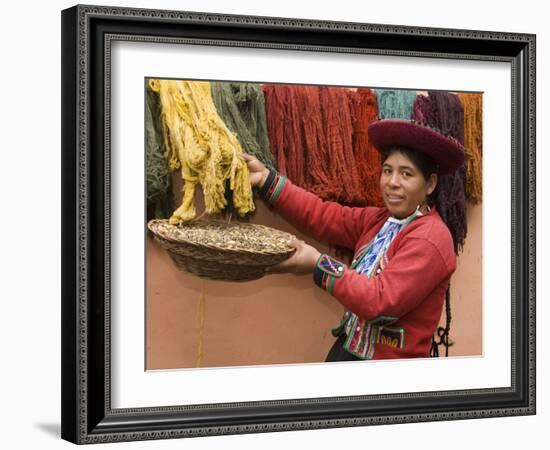 Woman in Traditional Dress, Wool Dyed Before Weaving, Chinchero, Cuzco, Peru-Merrill Images-Framed Photographic Print