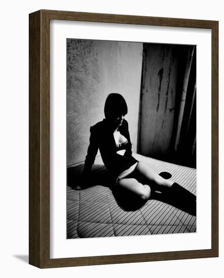 Woman in underwear on Bare Mattress-Phil Sharp-Framed Photographic Print