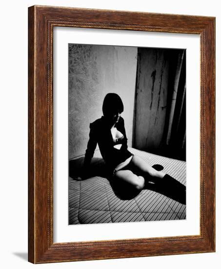 Woman in underwear on Bare Mattress-Phil Sharp-Framed Photographic Print