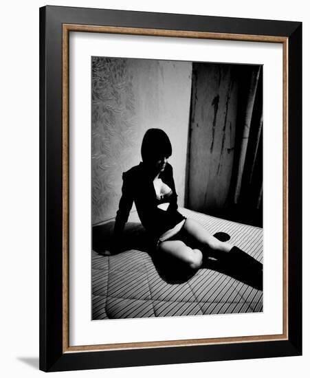 Woman in underwear on Bare Mattress-Phil Sharp-Framed Photographic Print