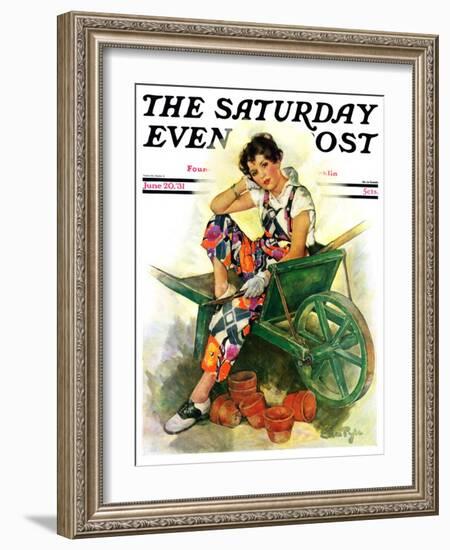 "Woman in Wheelbarrow," Saturday Evening Post Cover, June 20, 1931-Ellen Pyle-Framed Giclee Print