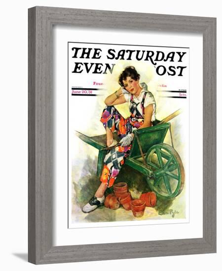 "Woman in Wheelbarrow," Saturday Evening Post Cover, June 20, 1931-Ellen Pyle-Framed Giclee Print